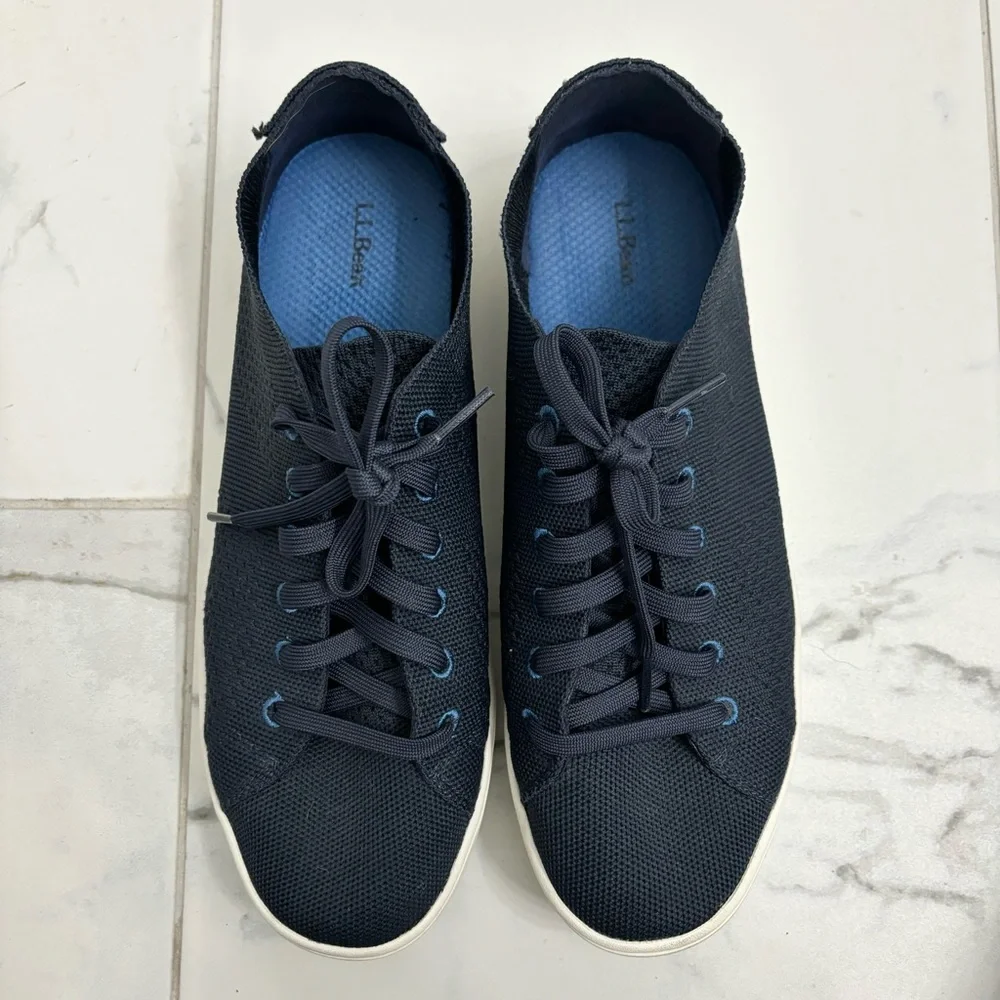 LL Bean Eco Bay Knit Sneakers Stretch Lace Up Navy Blue Womens 10 Washable